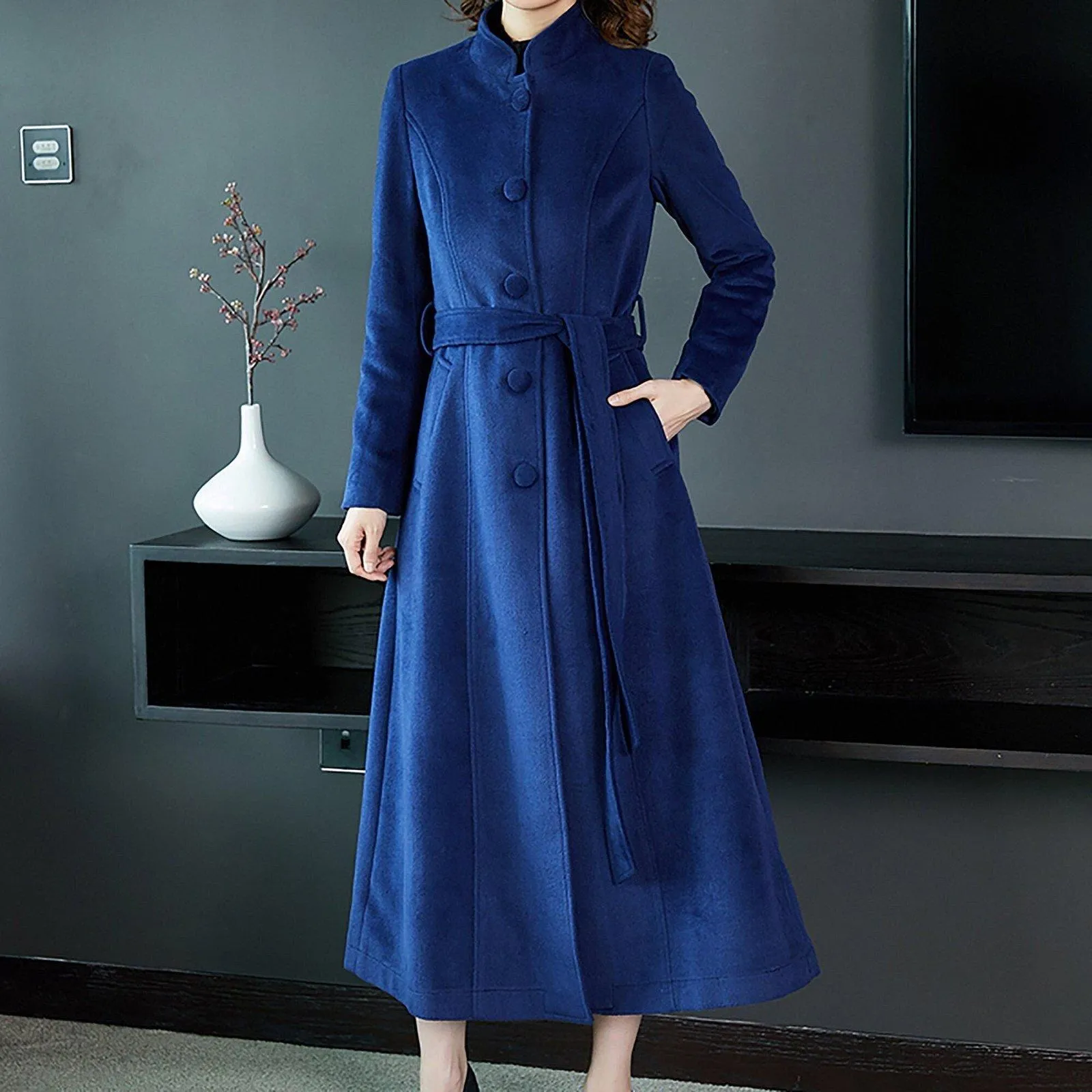 Women Custom Long Wool coat,Winter Wool Wrap Coat,Stand-up collar thick woolen coat,over the knee long Wool Blend Coat,cashmere Overcoat