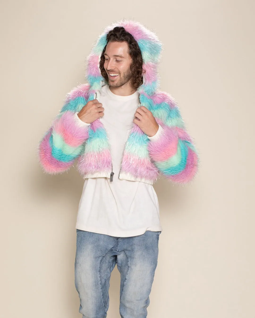 Hooded Men's Cropped Faux Fur Jacket | Doll Party