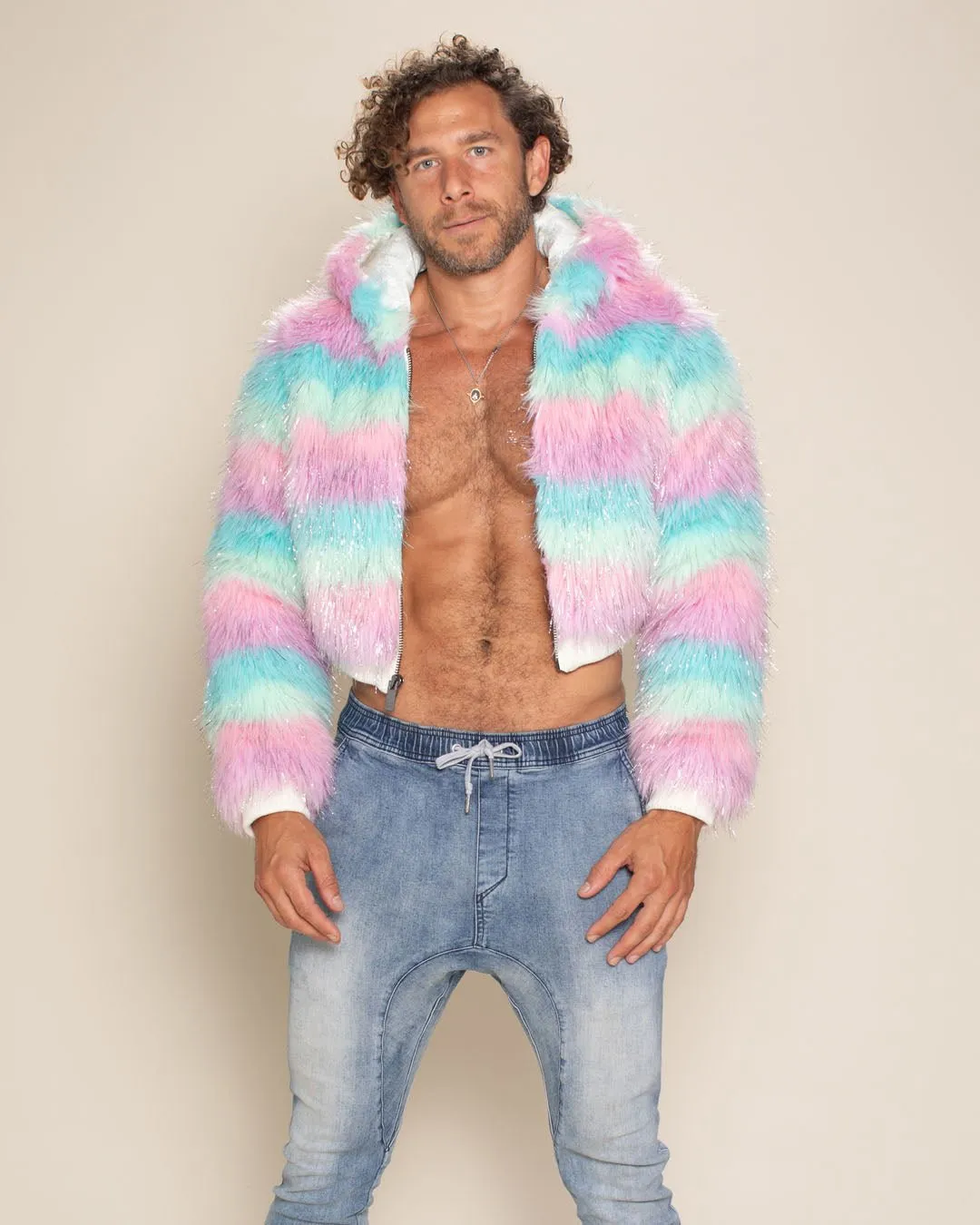 Hooded Men's Cropped Faux Fur Jacket | Doll Party