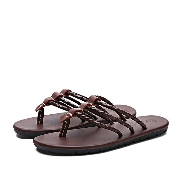 Men Genuine Leather Sandals Men The First Layer Of Leather Sandals Flip Flops Fashion Weaving Shoe