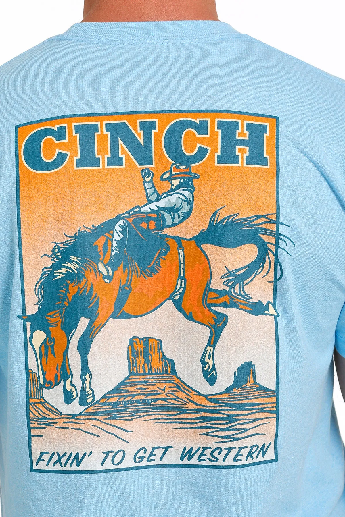 'Cinch' Men's Screen Print T-Shirt - Heather Light Blue