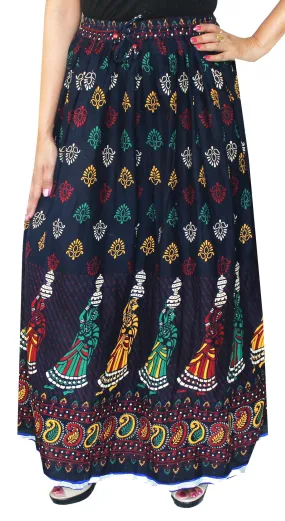 Indian Long Cotton Women Skirt Block Printed India Clothes (Blue)