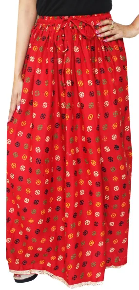 Indian Long Skirt Cotton Printed Womens Clothes (Red)