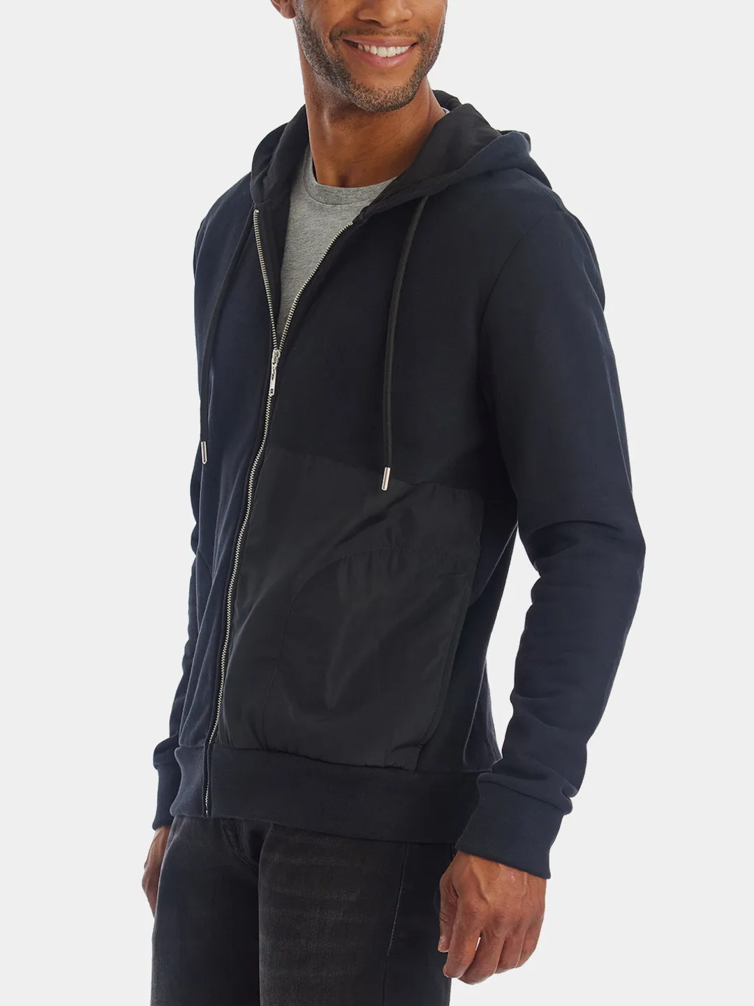 Nylon Patch Zipper Hoodie Sweatshirt