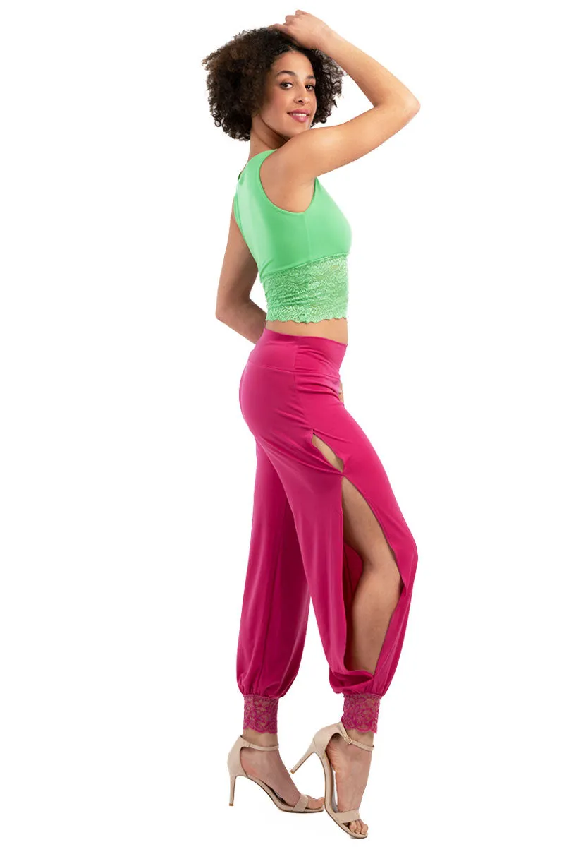 Double Side Slits Tango Pants with Lace Ankle Cuffs