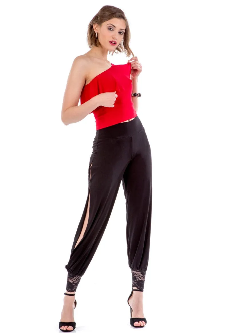 Double Side Slits Tango Pants with Lace Ankle Cuffs