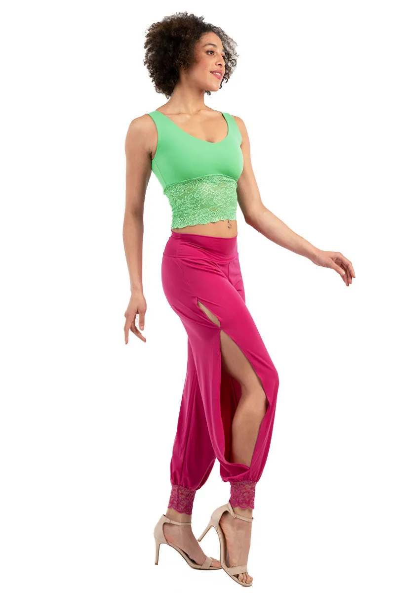 Double Side Slits Tango Pants with Lace Ankle Cuffs