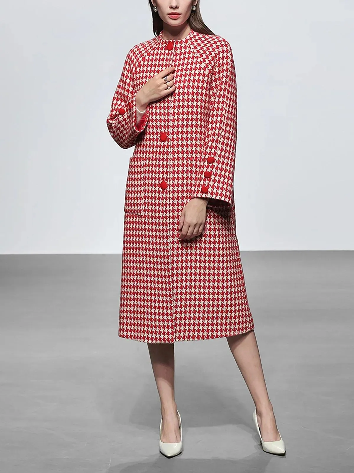 Jasmine Houndstooth Wool Blend Coat