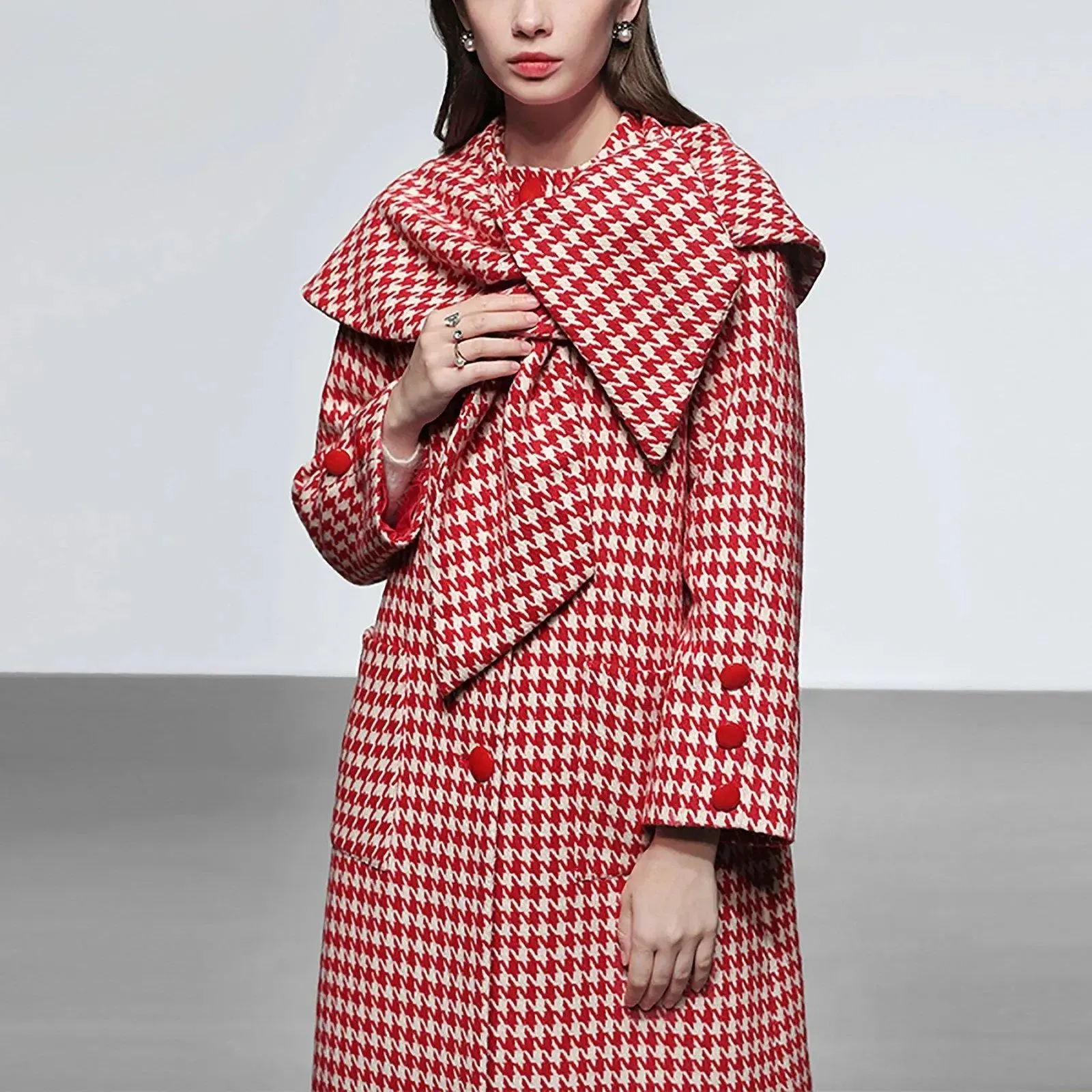 Jasmine Houndstooth Wool Blend Coat