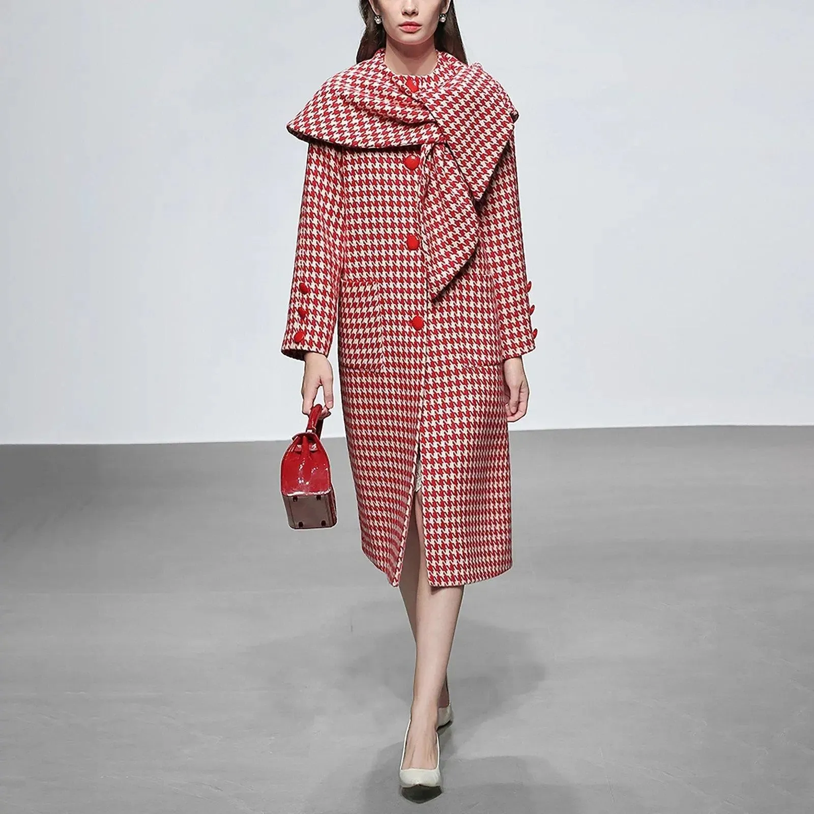 Jasmine Houndstooth Wool Blend Coat