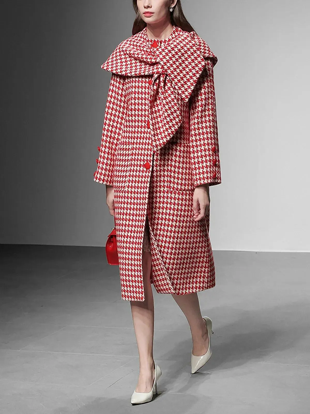 Jasmine Houndstooth Wool Blend Coat