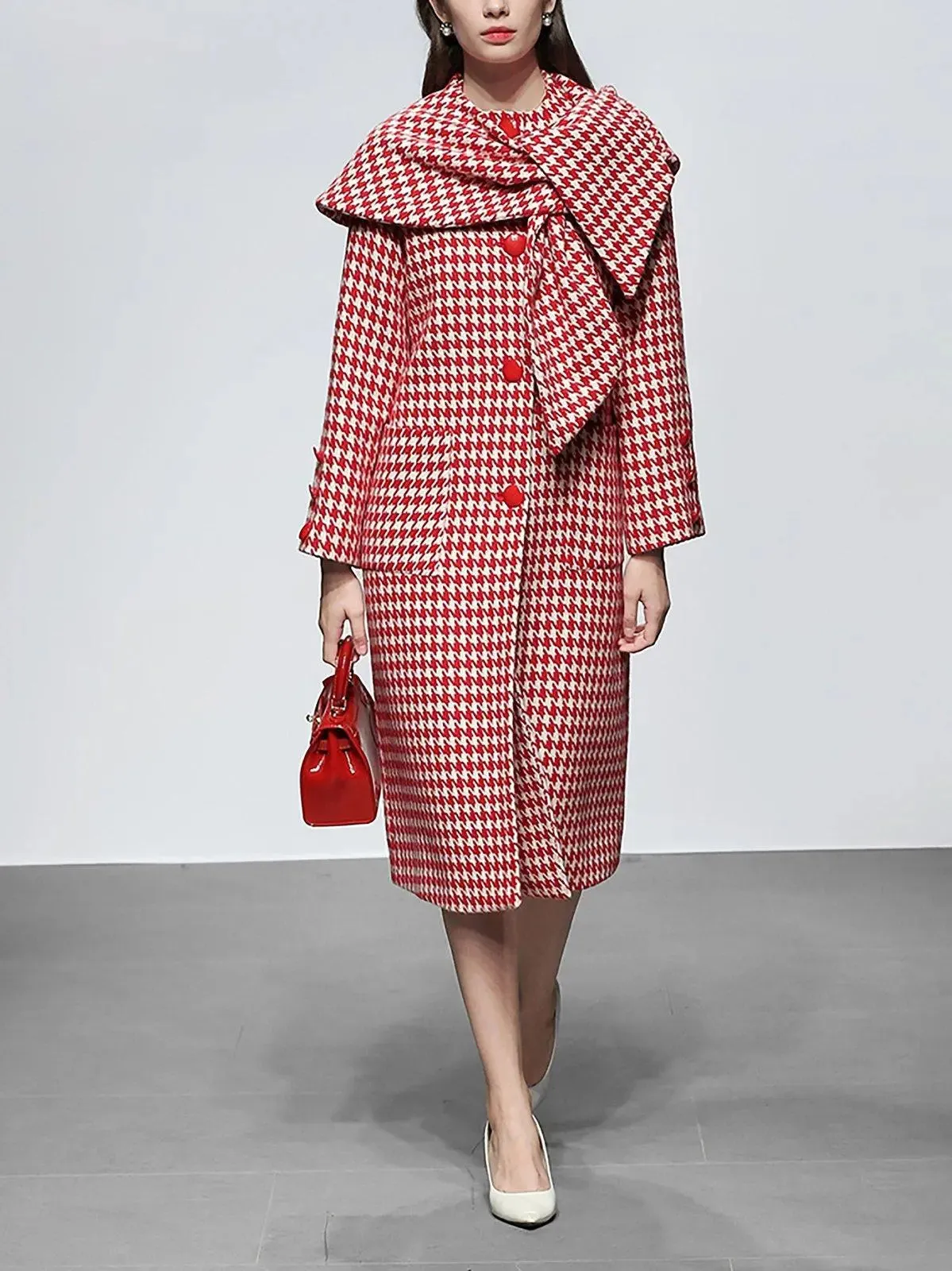 Jasmine Houndstooth Wool Blend Coat