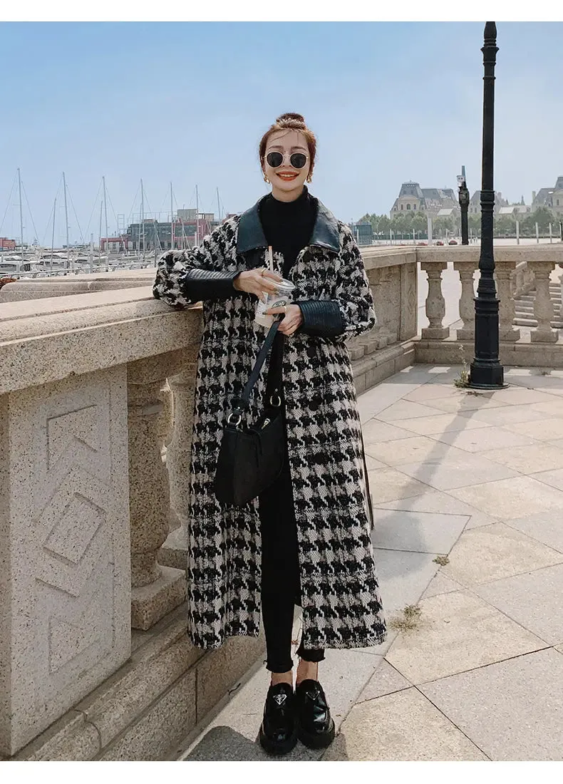 Jasmine Houndstooth Wool Blend Coat