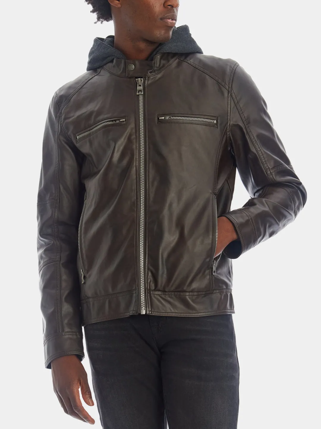 Hooded Faux Leather Jacket