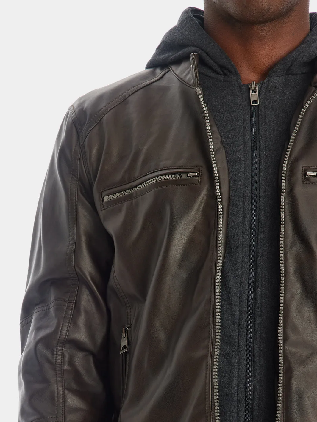 Hooded Faux Leather Jacket