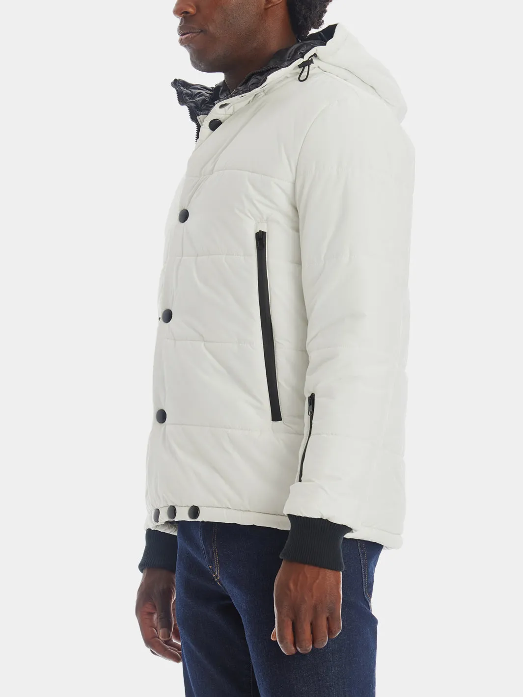 Snap Detail Hooded Puffer Jacket