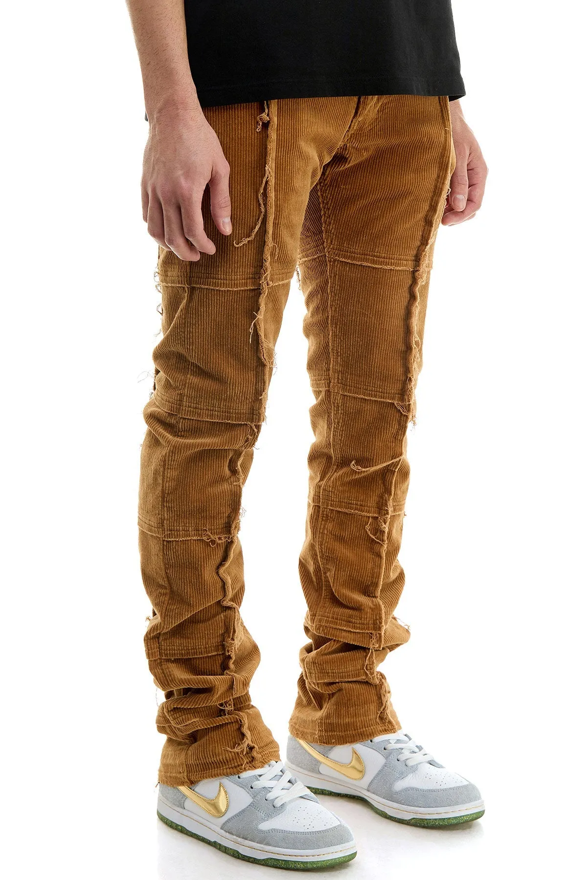 Khaki Corduroy Stacked Pants for Men