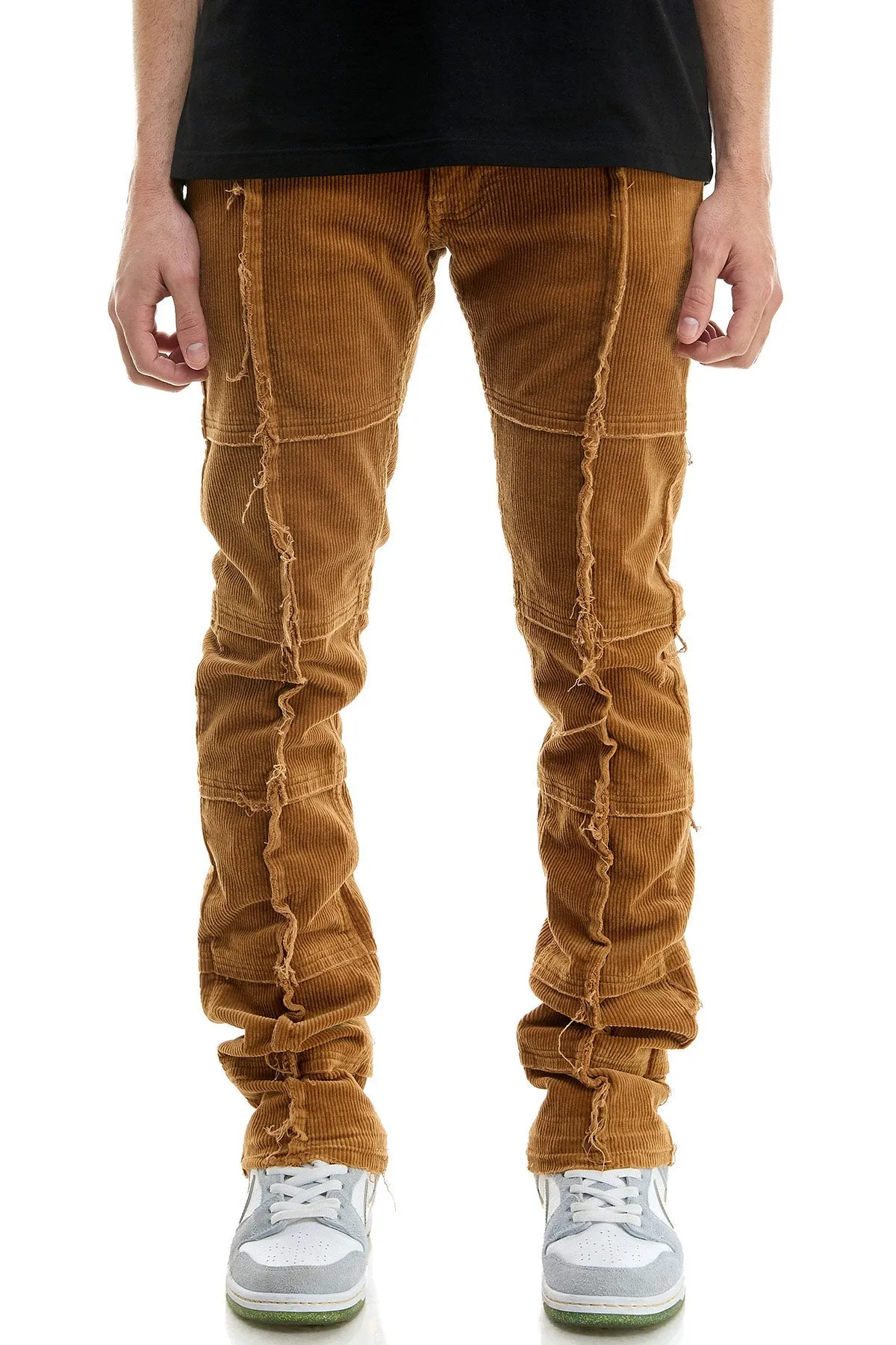 Khaki Corduroy Stacked Pants for Men