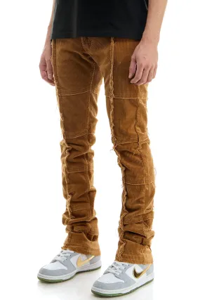 Khaki Corduroy Stacked Pants for Men