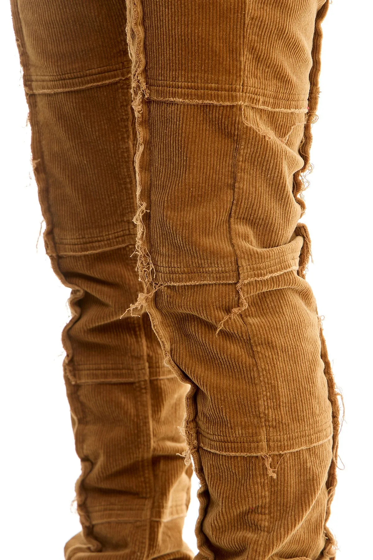 Khaki Corduroy Stacked Pants for Men