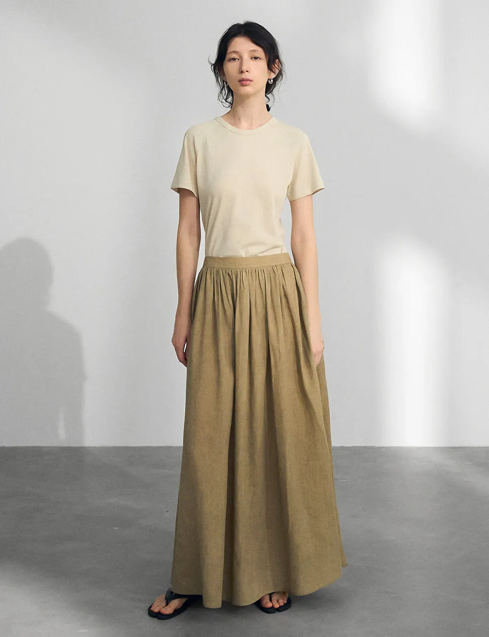 Khaki Midi Skirt-PREORDER