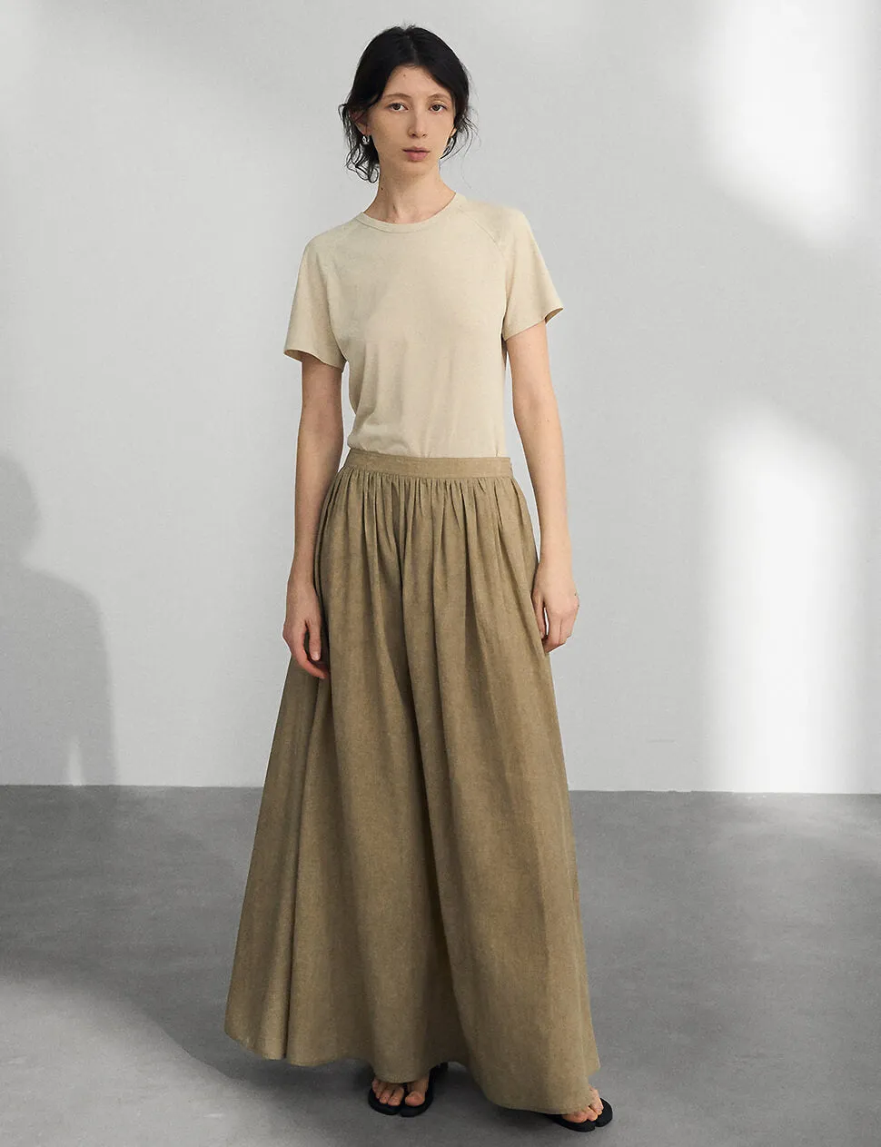 Khaki Midi Skirt-PREORDER