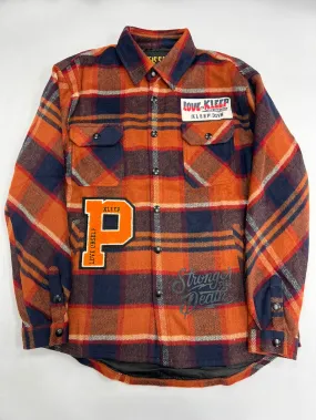 KLEEP Graphic Print Plaid Shirt Jacket - Orange