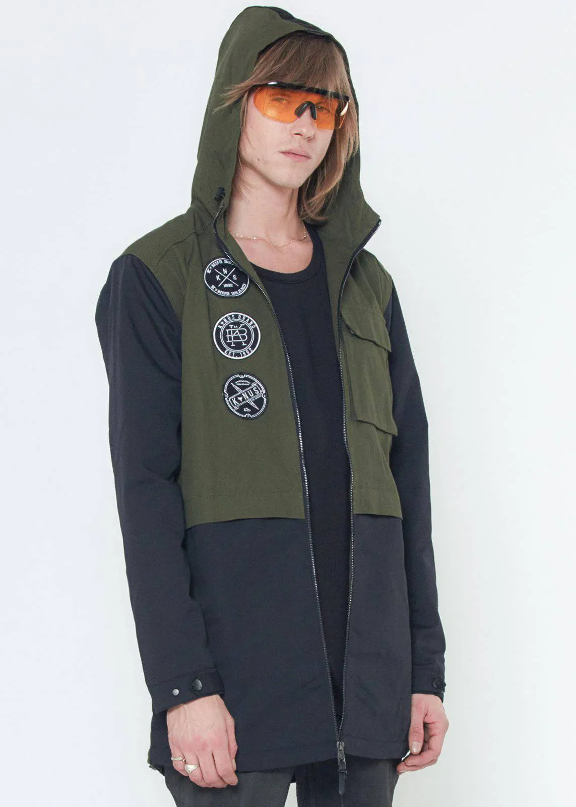 Konus Men's Hooded Jacket w/ Color Block x Patch in Olive