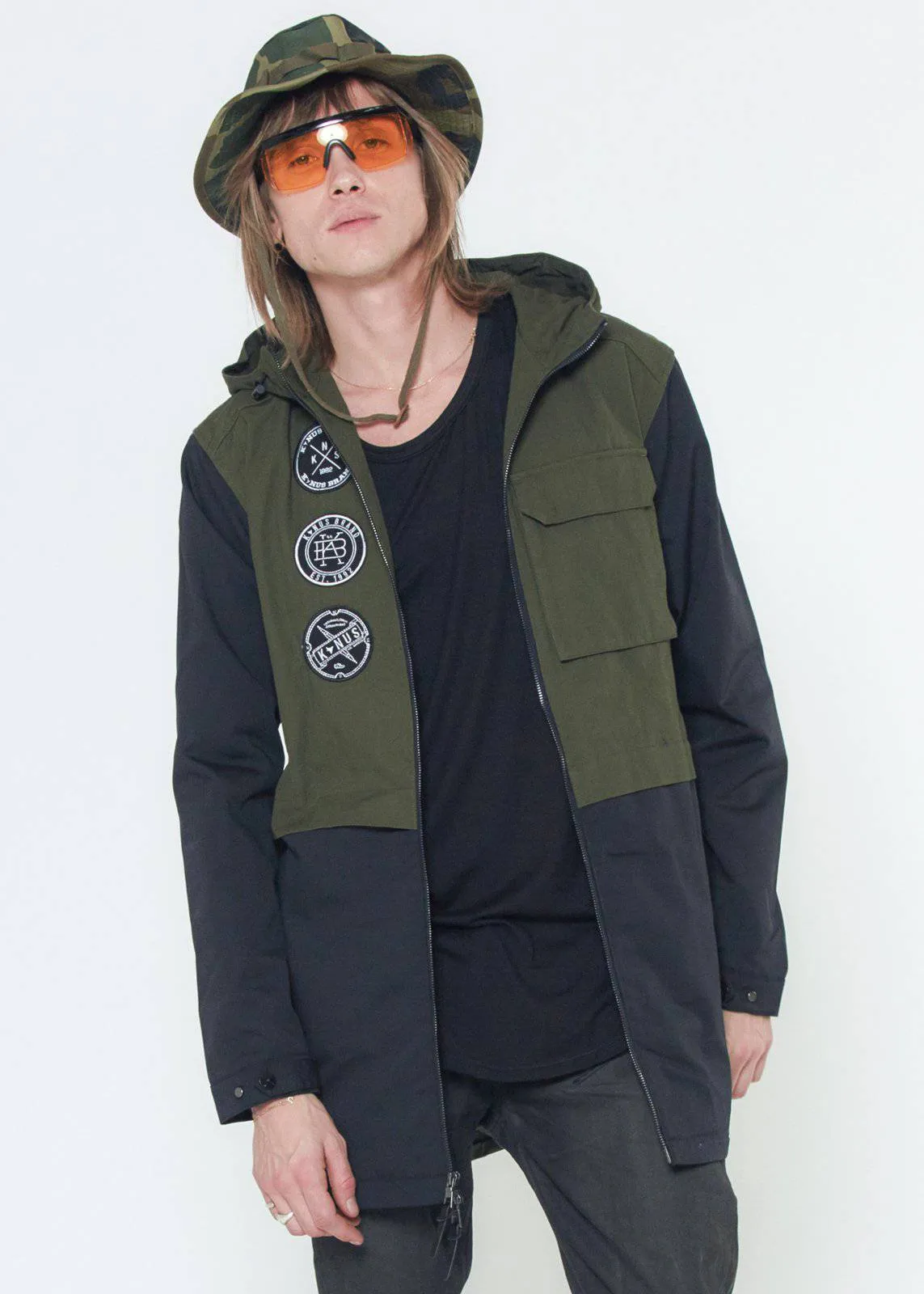 Konus Men's Hooded Jacket w/ Color Block x Patch in Olive