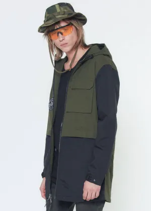 Konus Men's Hooded Jacket w/ Color Block x Patch in Olive