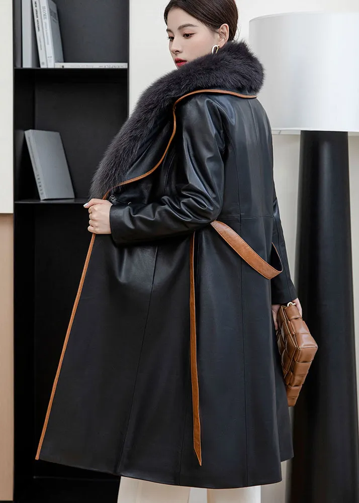 Grace Fur Collar Genuine Leather Down Coat