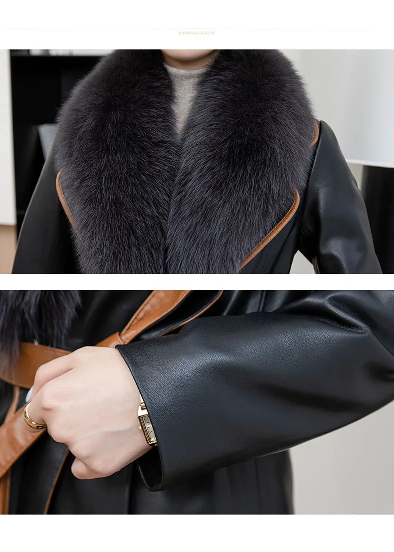 Grace Fur Collar Genuine Leather Down Coat