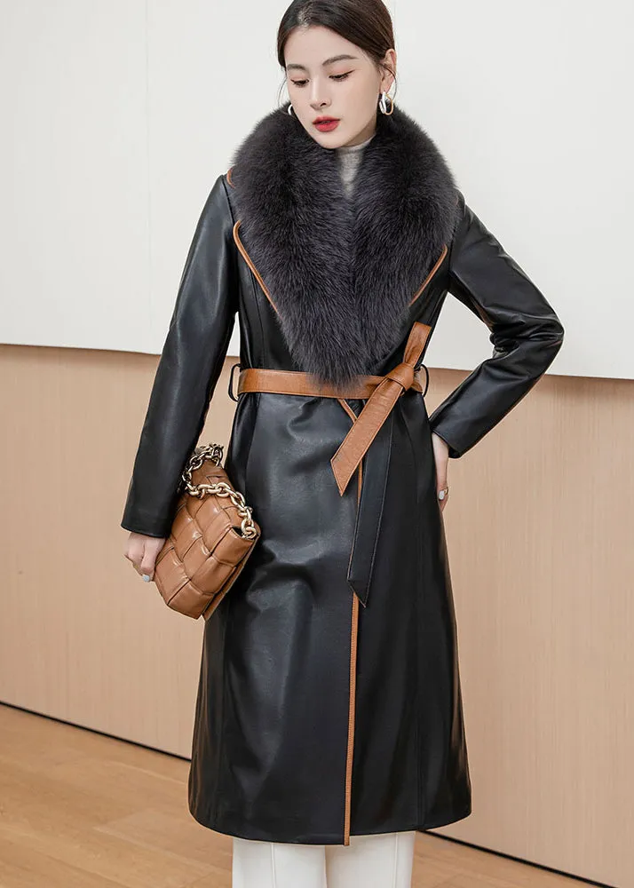 Grace Fur Collar Genuine Leather Down Coat