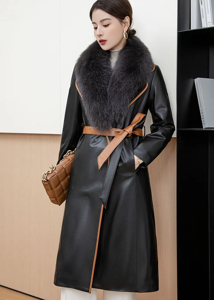 Grace Fur Collar Genuine Leather Down Coat