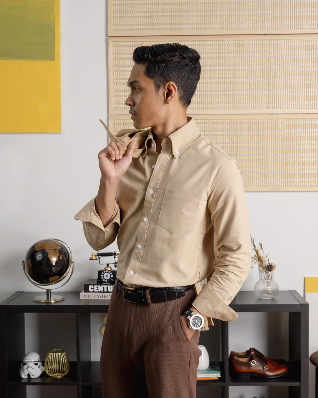 Formal Shirt - Beige Oxford Button-Down Collar