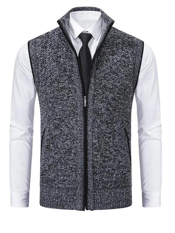 Stand Collar Sleeveless Knitted Men Vests