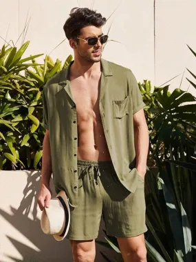 Linen Men Shorts Outfit Set