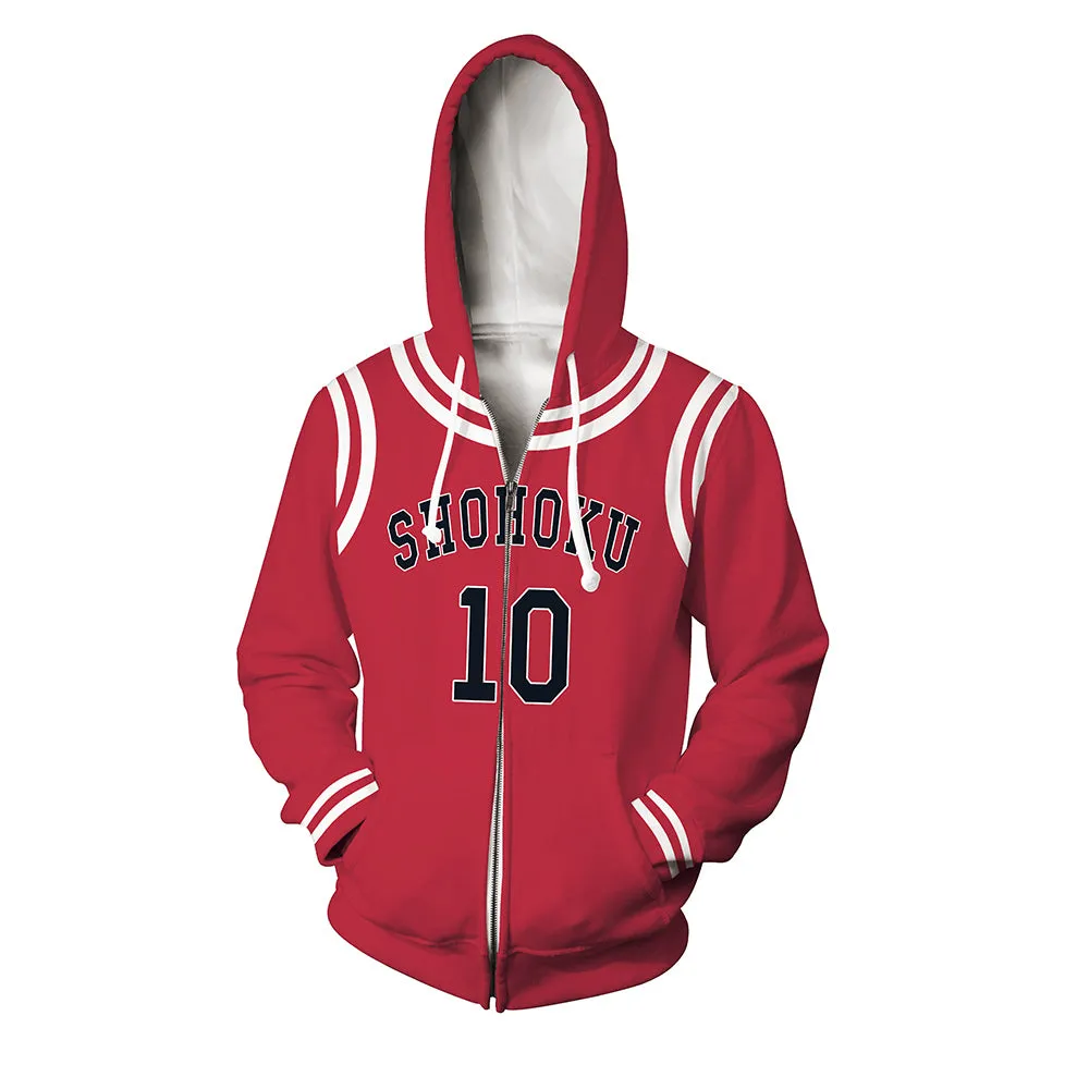 SLAM DUNK Hanamichi Sakuragi Cosplay Hoodie 3D Printed Hooded Sweatshirt Men Women Casual Streetwear Zip Up Jacket Coat