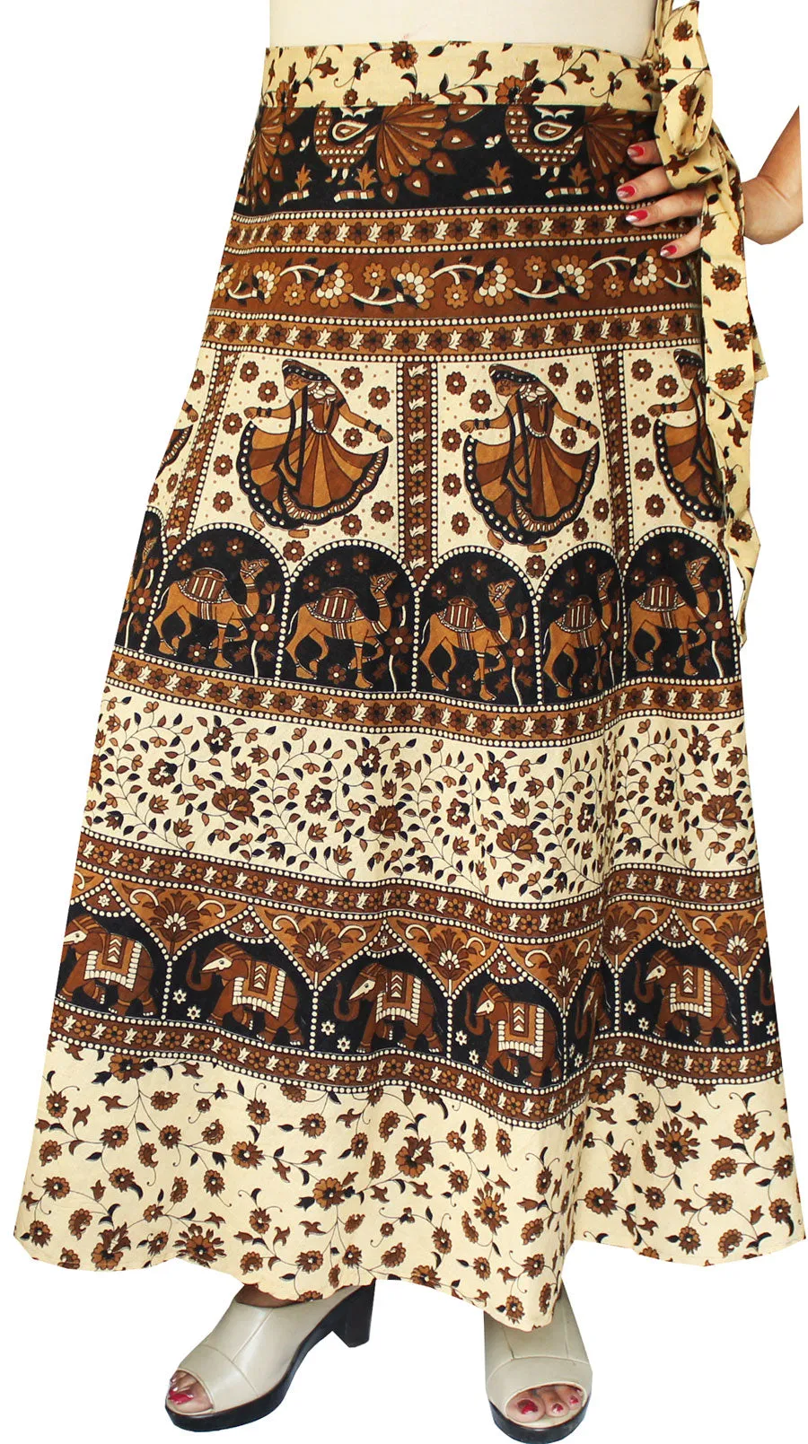 India Skirt Women's Long Cotton Wrap Around (Brown, One Size)