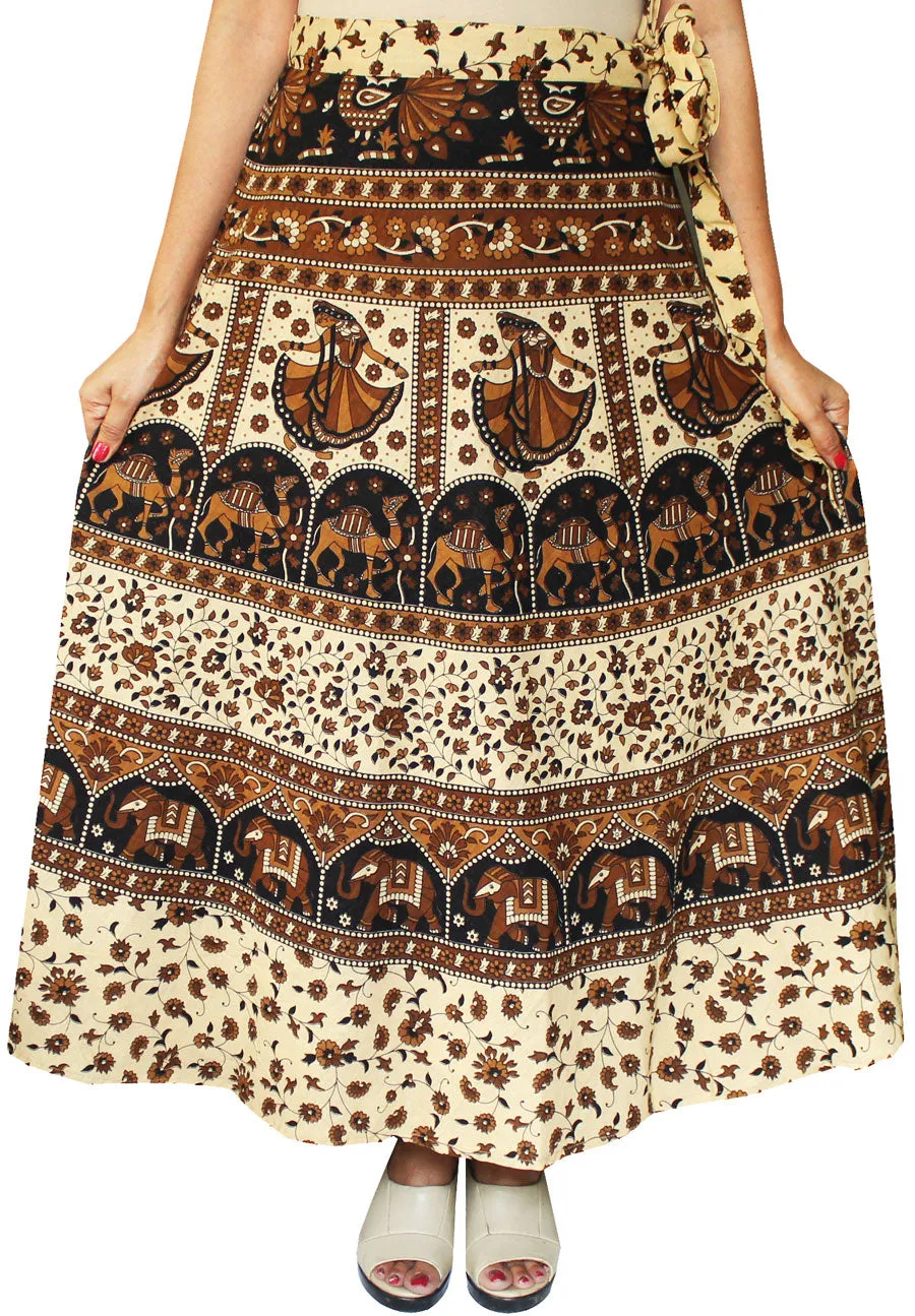 India Skirt Women's Long Cotton Wrap Around (Brown, One Size)