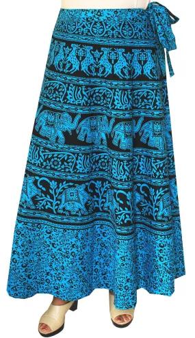 Long Indian Skirt Wrap Around Womens Cotton Clothing (Blue)