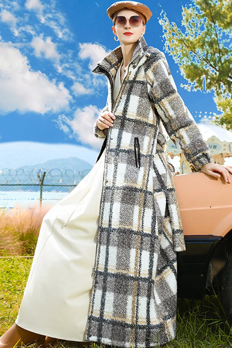 Nancy Check Hooded Single Breasted Maxi Coat