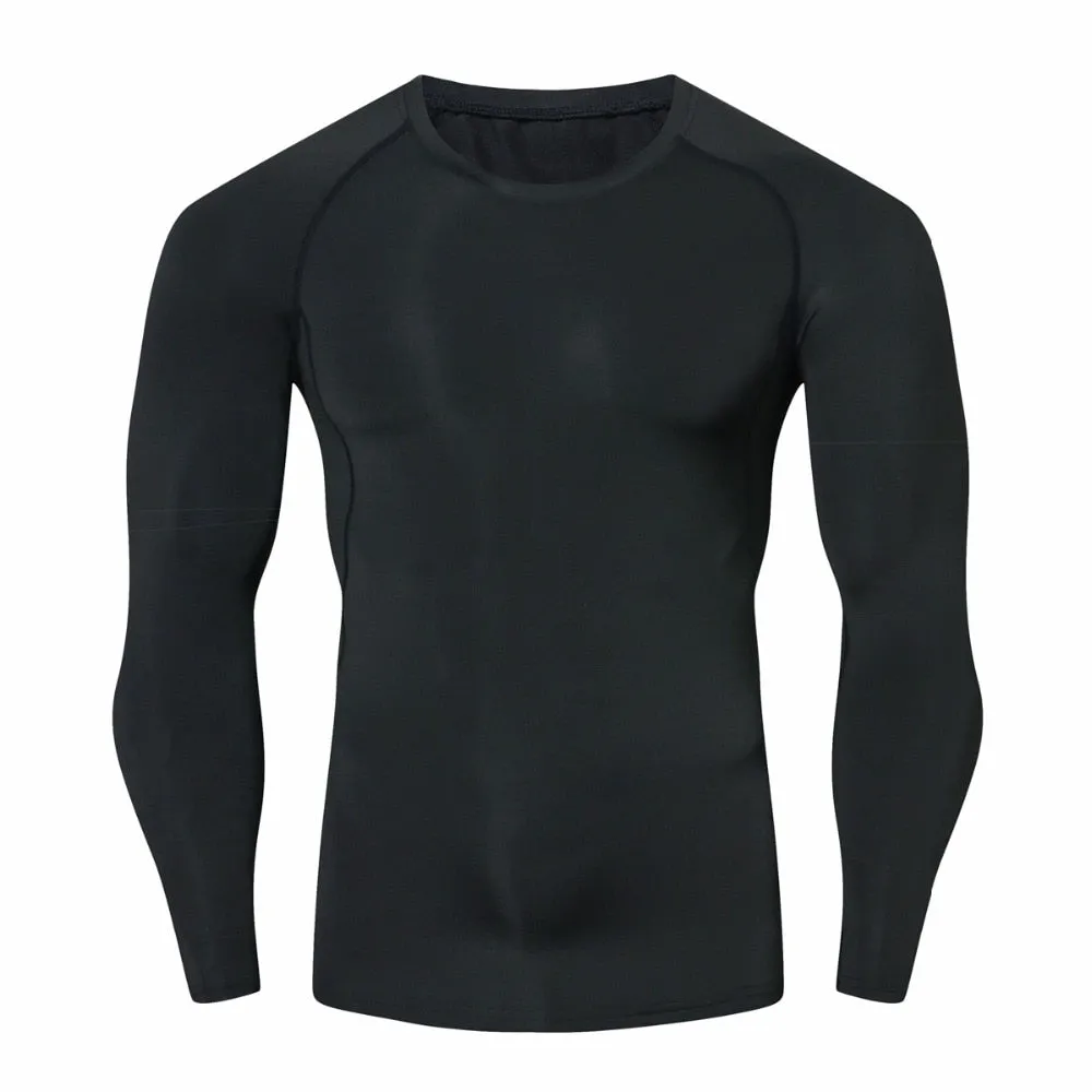 Men Sets Pure black Shirts Leggings Base Layer Sleeve T Shirt