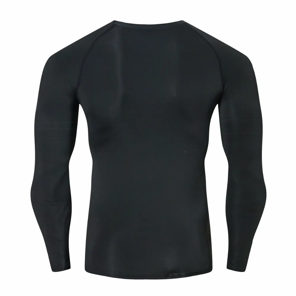 Men Sets Pure black Shirts Leggings Base Layer Sleeve T Shirt