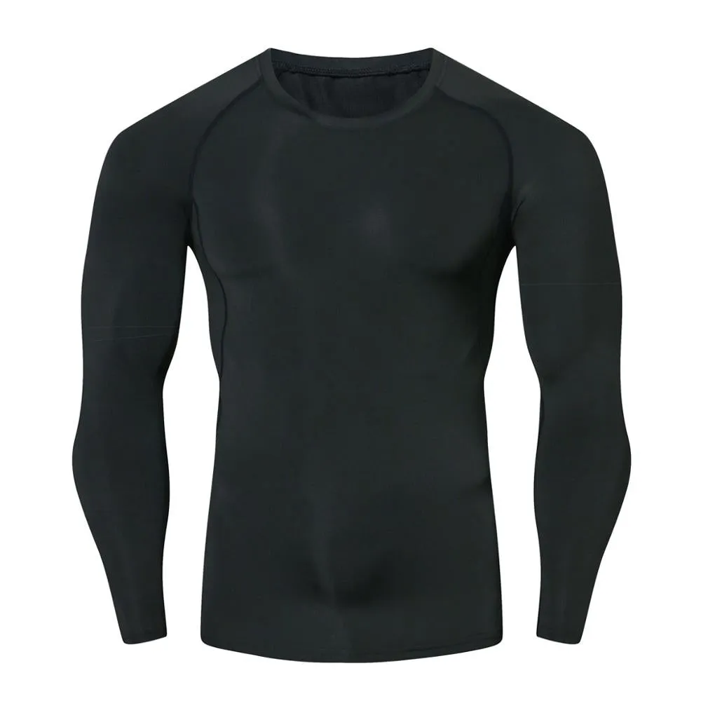 Men Sets Pure black Shirts Leggings Base Layer Sleeve T Shirt