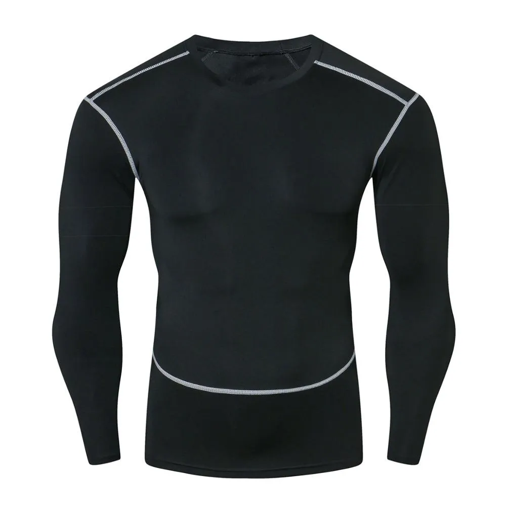 Men Sets Pure black Shirts Leggings Base Layer Sleeve T Shirt