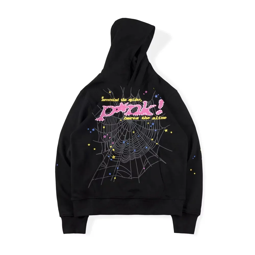 SP5DER Pink Black Spider Hoodie