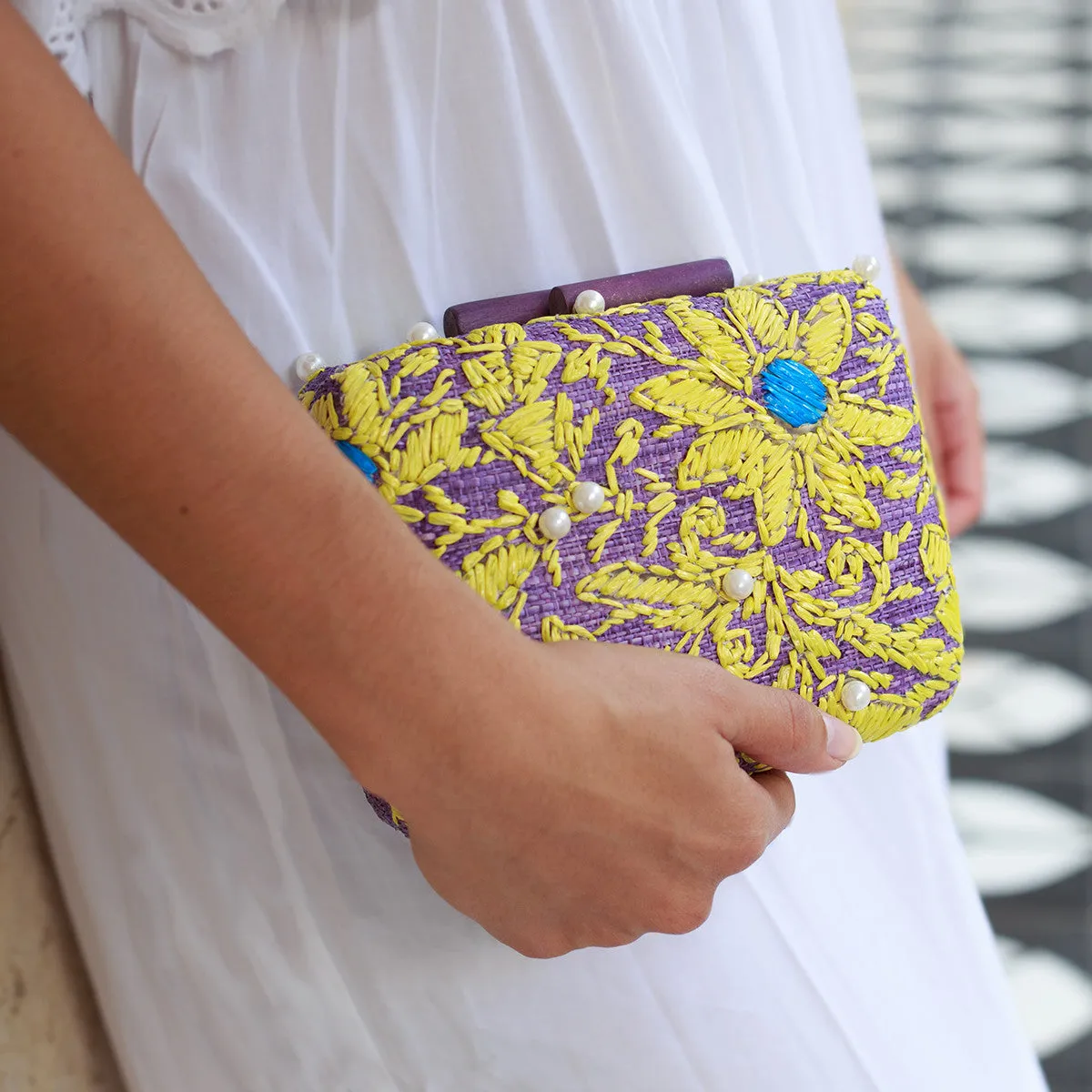 Embroidered Hard Clutch: Maggie