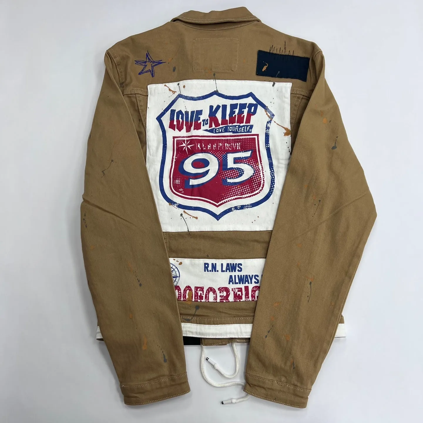 KLEEP Khaki Denim Jacket with Graphic Paint