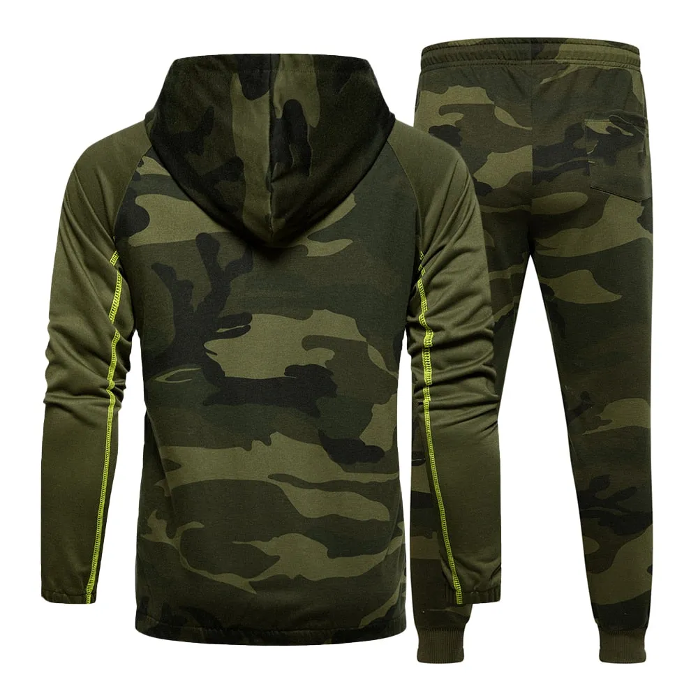 Khaki Camo Men Tracksuit Hooded